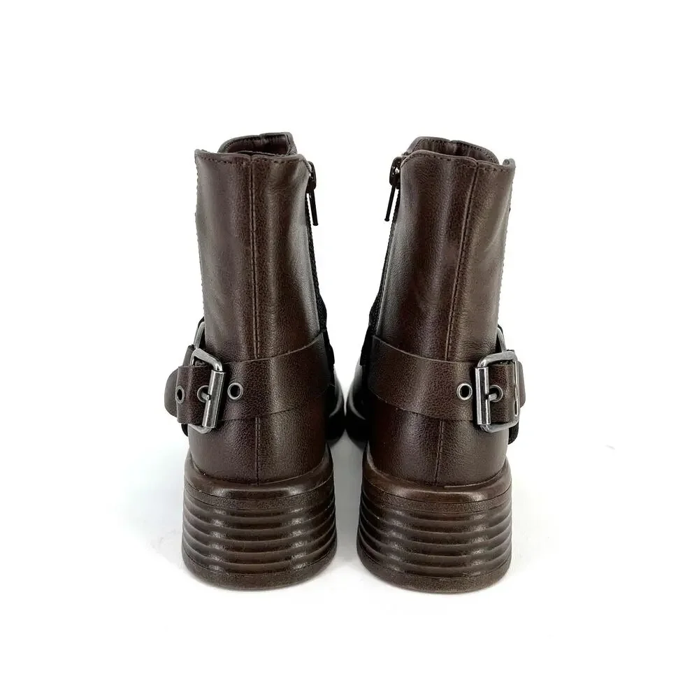 Steve Madden Rider Stacked Heel Motorcycle Boots Big Girls Size 3 Brown